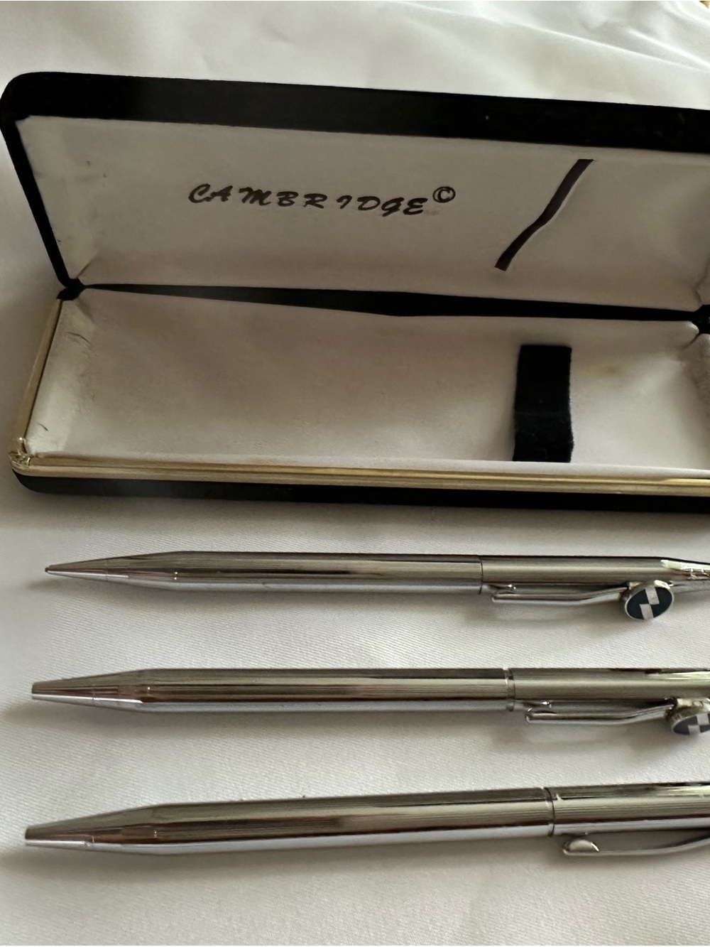 2 vintage Cross Pens and 1 Pencil with Case, Stainless Steel Ballpoint Pens